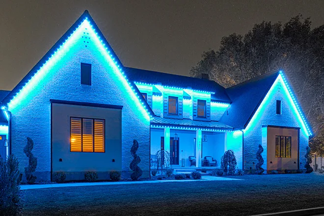 Permanent holiday and accent lighting installation in North Bend, WA